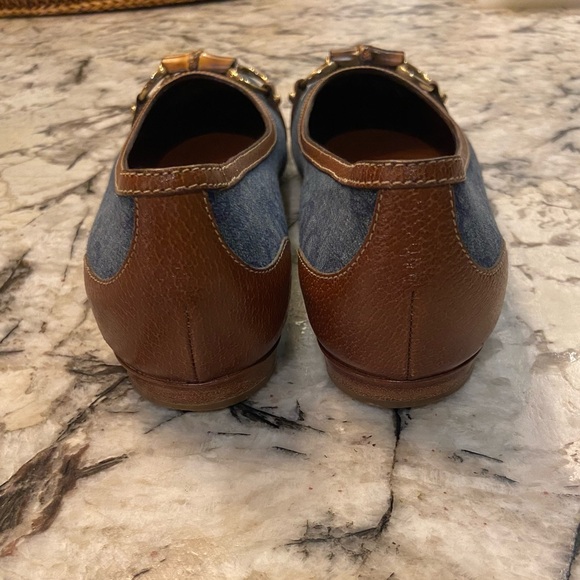 Gucci Logo-Printed Denim Ballet Flats With Bamboo Buckle - Picture 6 of 11